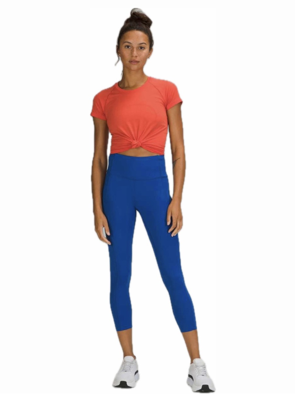 LULULEMON WOMEN 4 FAST & FREE HIGH-RISE CROP 23" TIGHT SYMPHONY BLUE EUC